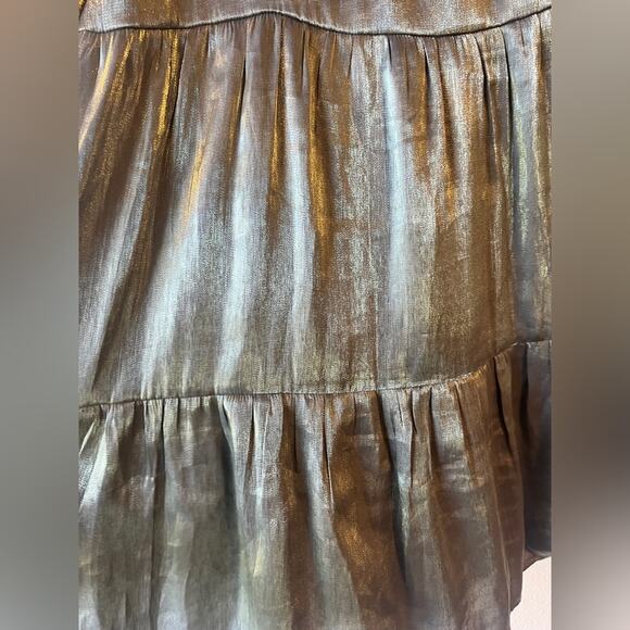 SOLD Gigio Shimmering Metallic Gold Green Mini Dress Brunch Event Party - Picture 8 of 10